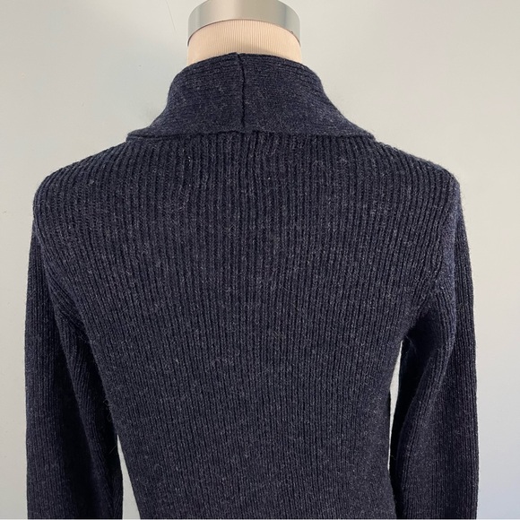 Line of Trade Men's S 100% Shetland Wool Cardigan Sweater Shawl Collar Navy Blue - Picture 8 of 12